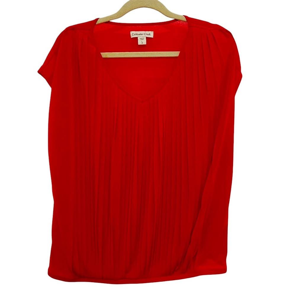 Coldwater Creek Red Cap Sleeve‎ Blouse with Pleats Size Large 14 NWT
